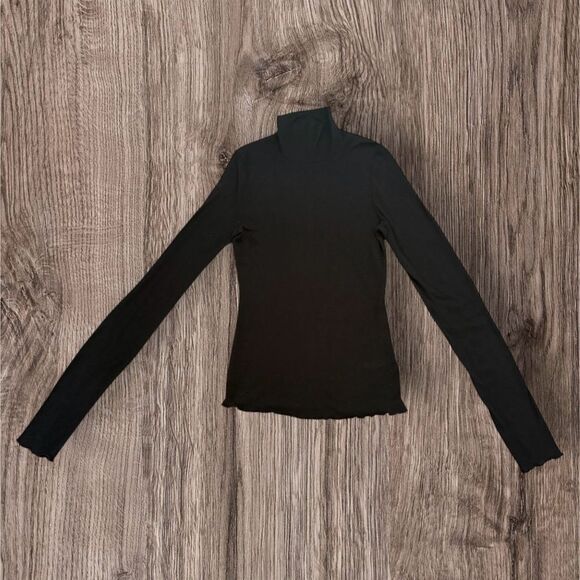 Free People Black Fitted Ribbed Mock Neck Long Sleeve Tee - Picture 1 of 10